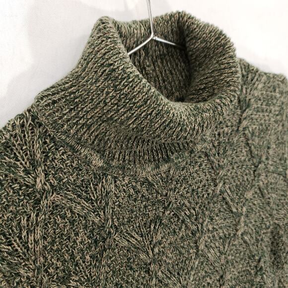 Eight Eight Eight Turtleneck Sweater Womens Small Green Tan Marled Diamond Knit - Picture 7 of 12